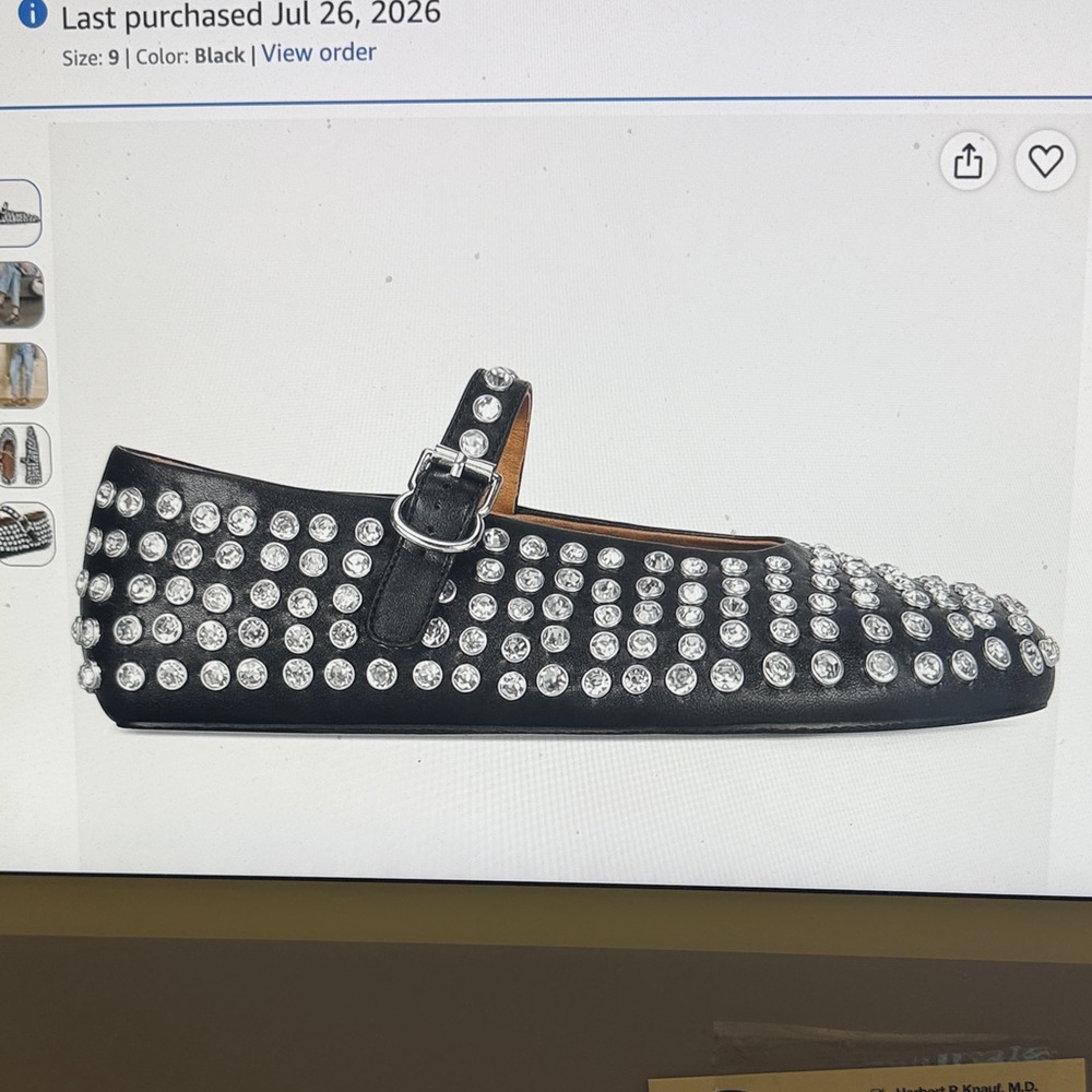 Studded Black Mary Jane Flats with Crystal Accents